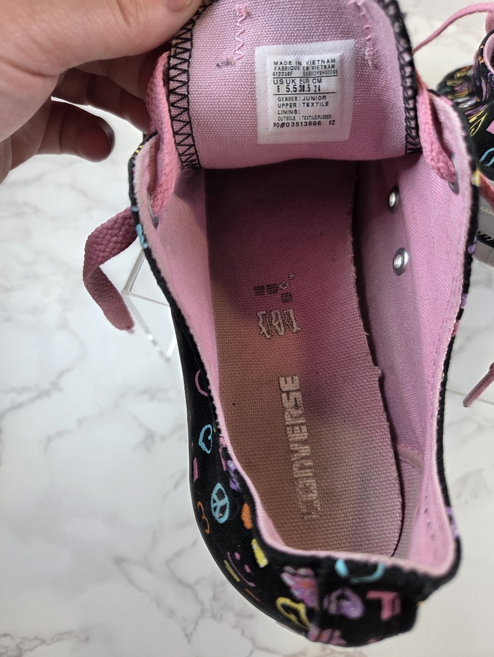 Converse All Star Junior ' Black Graphic Low-Top Sneakers with Pink Laces(B11) - Picture 4 of 9